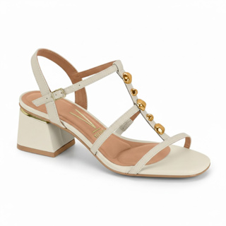 Sandália Feminina Vizzano Salto Baixo GrossoBloco Strass Off White Confortável Original em Oferta na Shopee