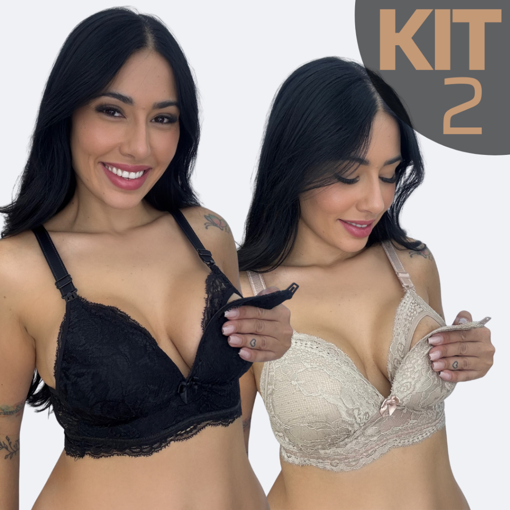 KIT 2 Sutiã Amamentação Premium Bojo Soft Não Amassa De Renda Reforçado Maternidade Gestante Pós Parto Confortável em Oferta na Shopee