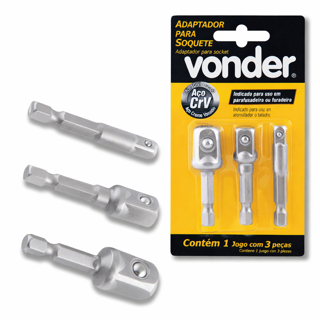 Jogo de Adaptadores para Soquetes Vonder 1/4 3/8 1/2 | 3 Peças | Para Parafusadeira com Impacto em Oferta na Shopee