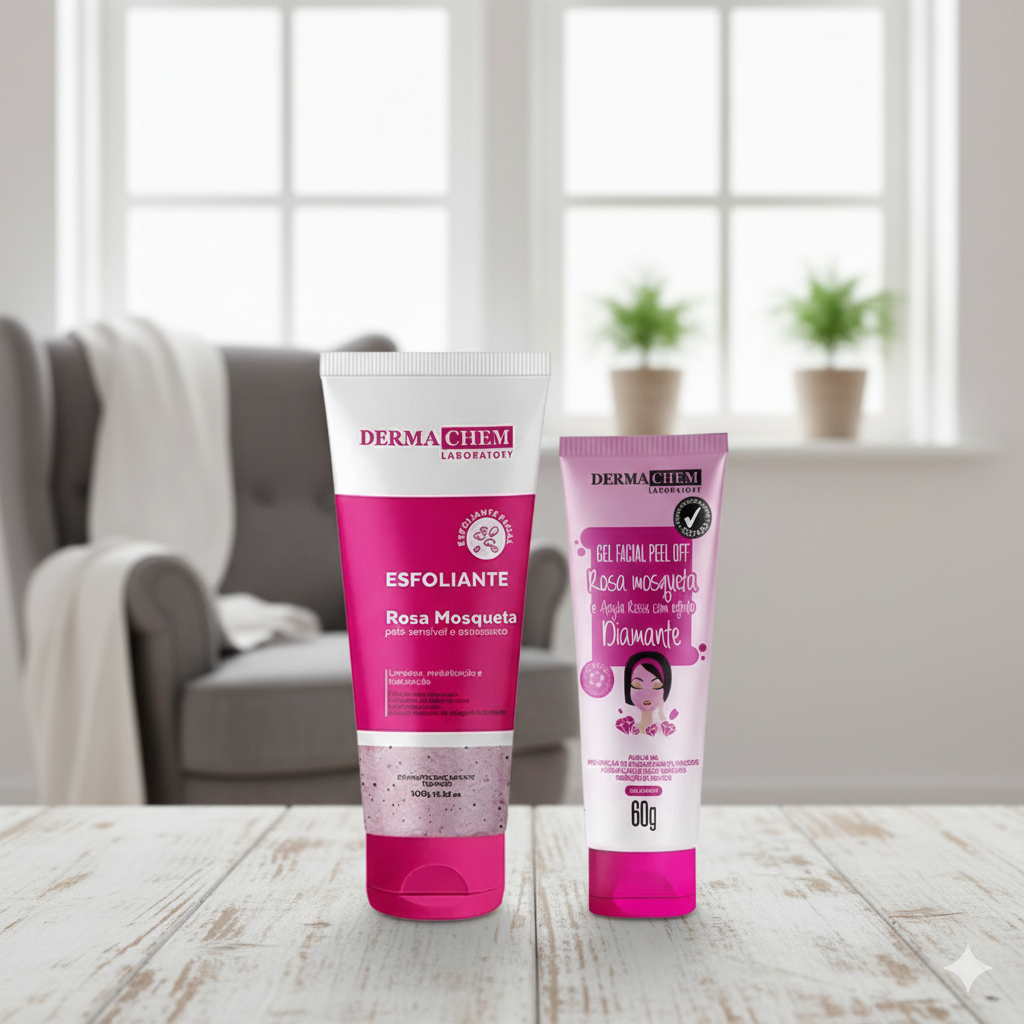 Kit Gel Esfoliante Rosa Mosqueta + Gel Facial Peel Off Rosa Mosqueta e Argila Rosa 60g Dermachem