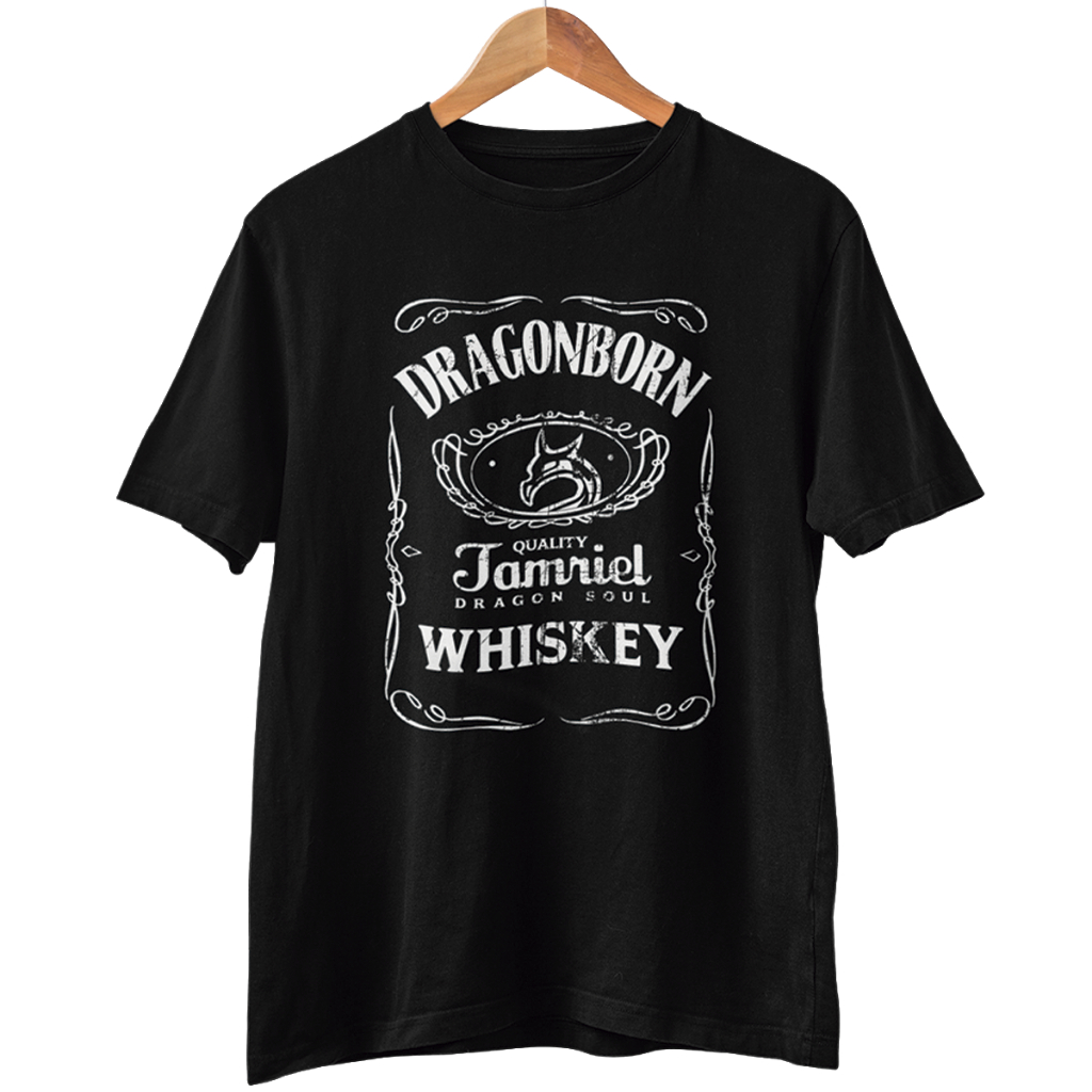 Camiseta Jogo Skyrim Dragonborn Elder Whisky 100% Algodão