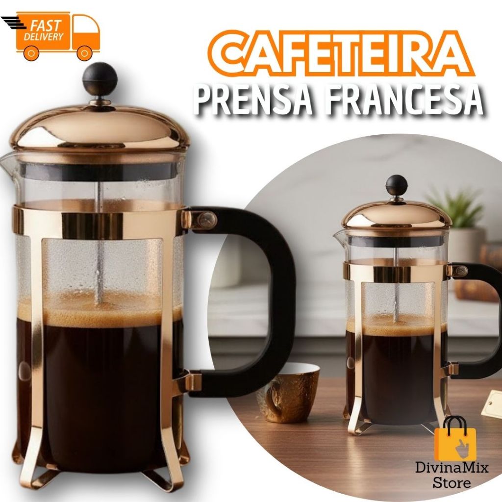Cafeteira Prensa Francesa Manual – Fazer Café Chá – Uso Doméstico Escritório – Ideal para Amantes de Café