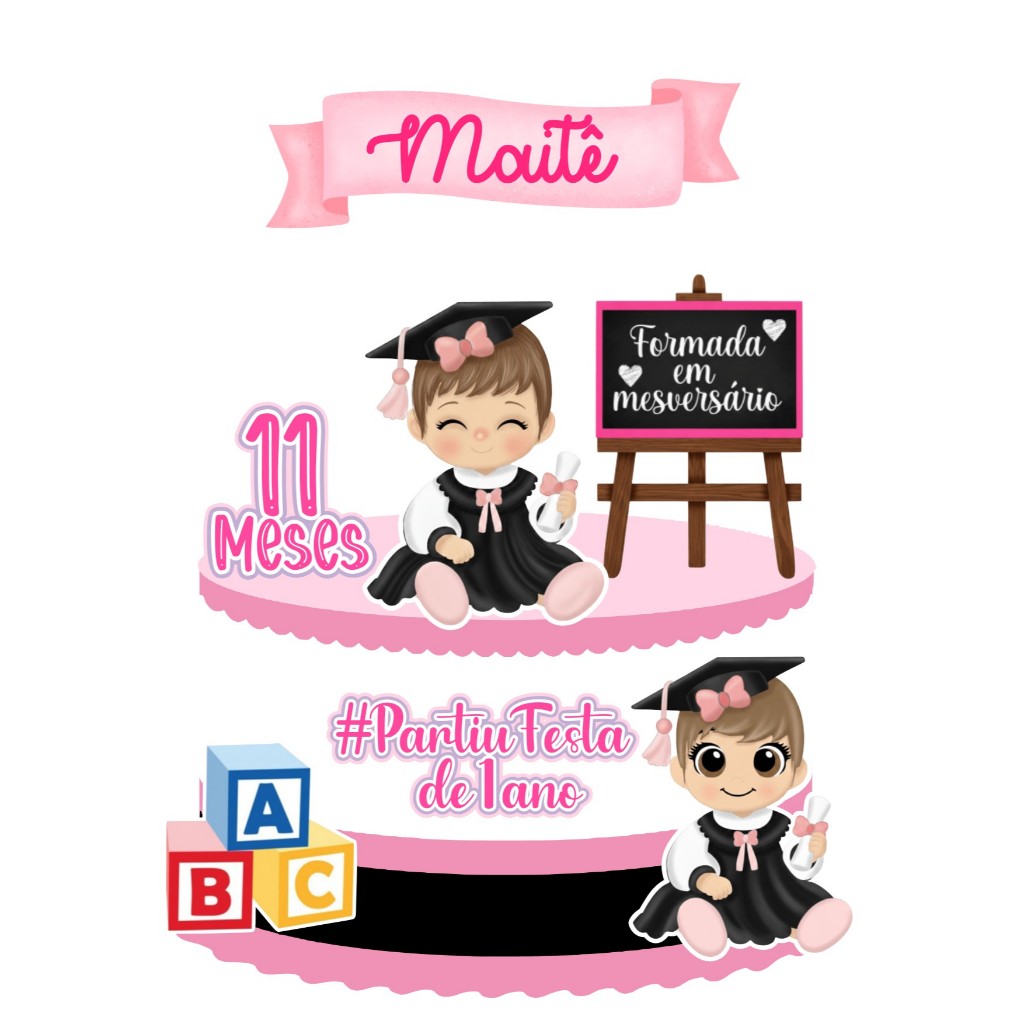 TOPO DE BOLO CONCLUSÃO MESVERSÁRIO- MENINA em Oferta na Shopee