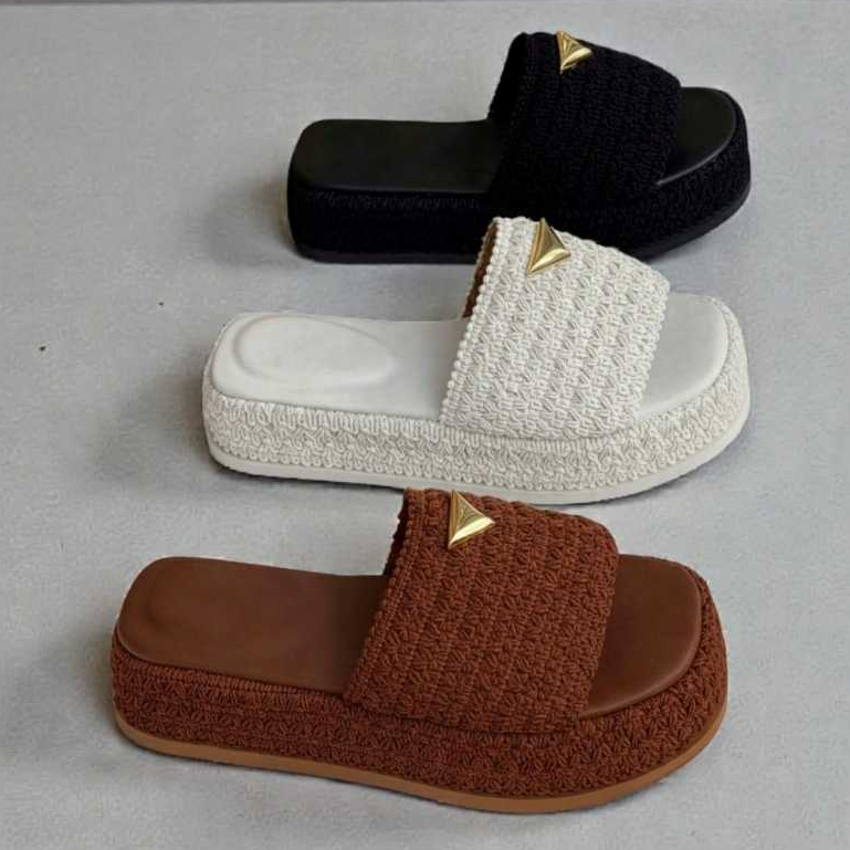 Tamanco Flatform Papete Sandália feminina Plataforma Palha Crochê Trico Tecido Trançado Corda Chinelo Juta Bordado em Oferta na Shopee