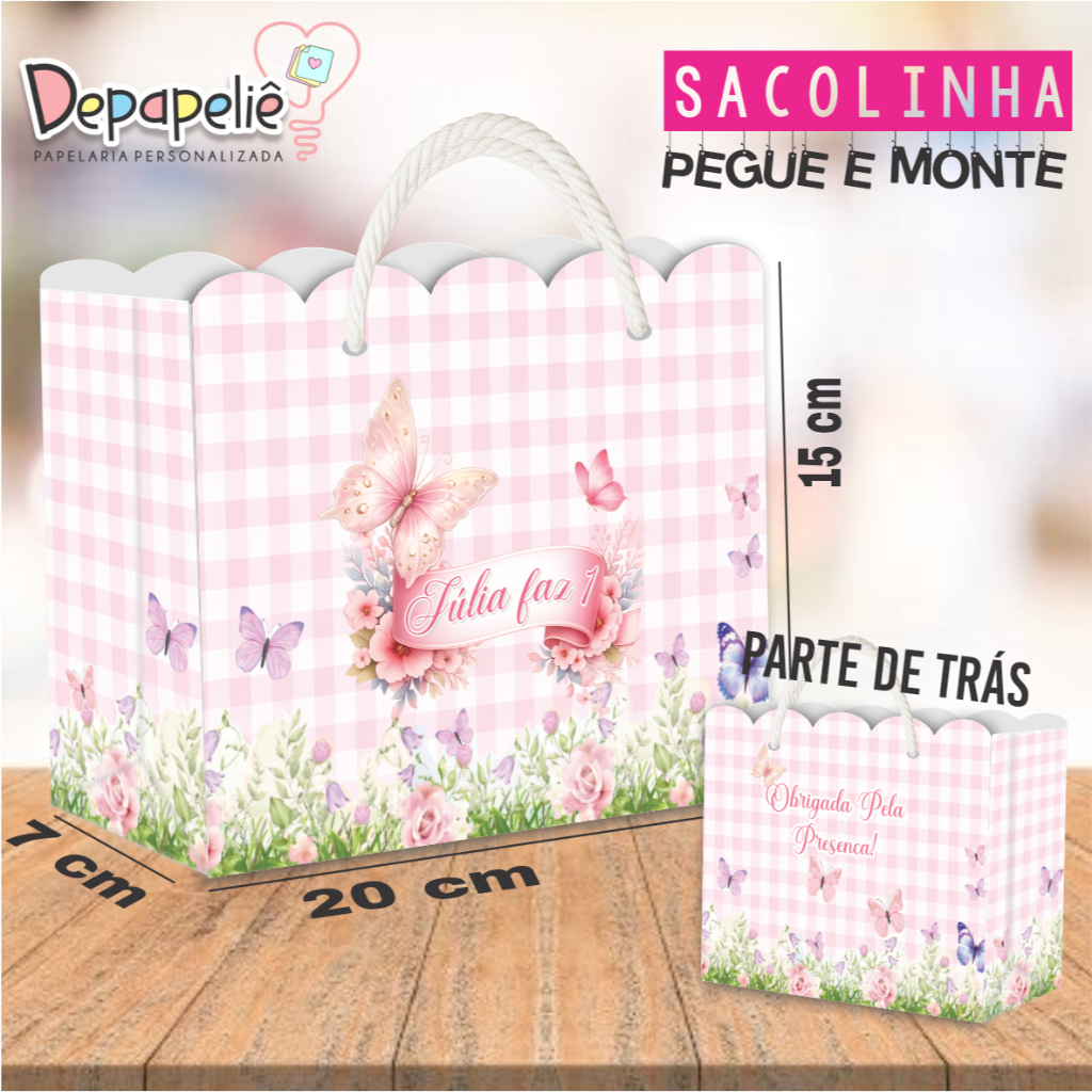 Sacolinha Pegue e Monte Jardim Encantado Jardim das Borboletas PEGUE E MONTE Lembrancinhas Brindes Aniversário Infantil