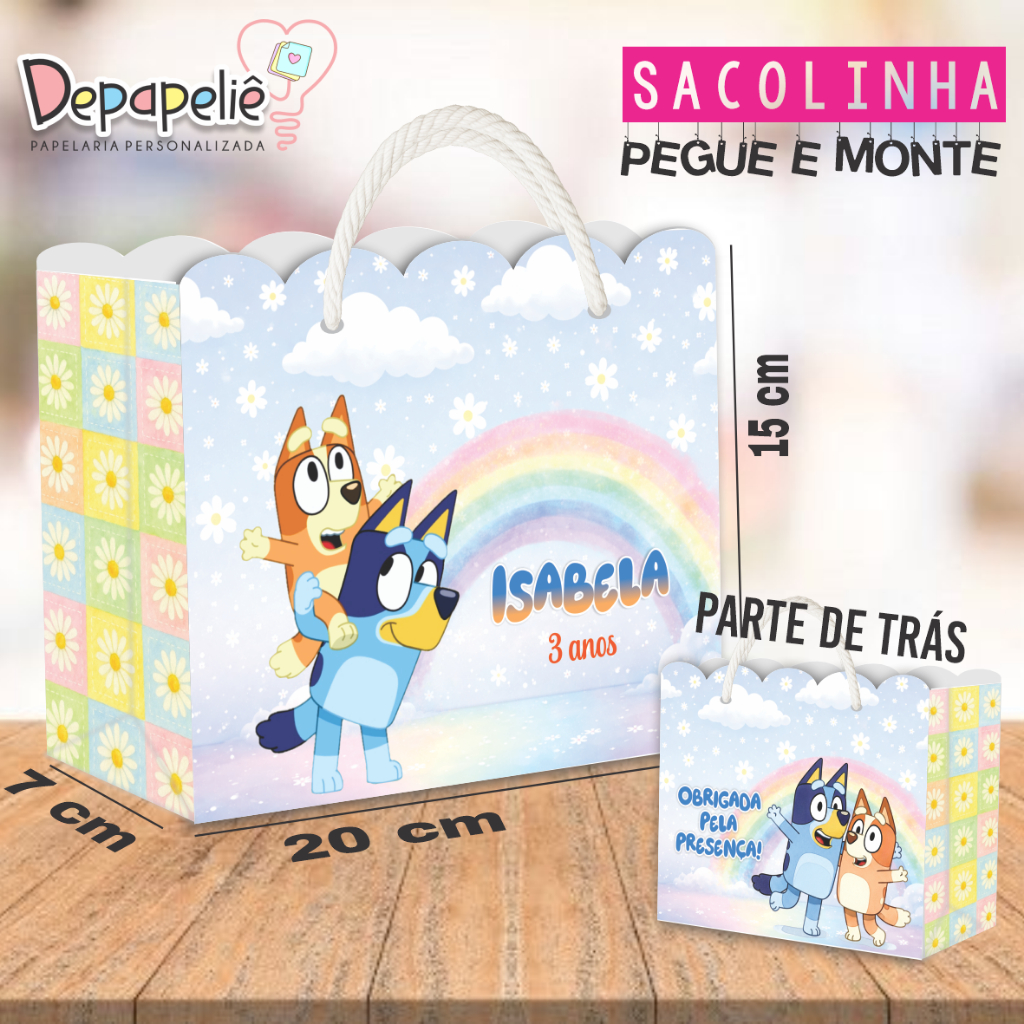 Sacolinha Personalizada Bluey PEGUE E MONTE Lembrancinha Brindes Festa Infantil Aniversário Sacola