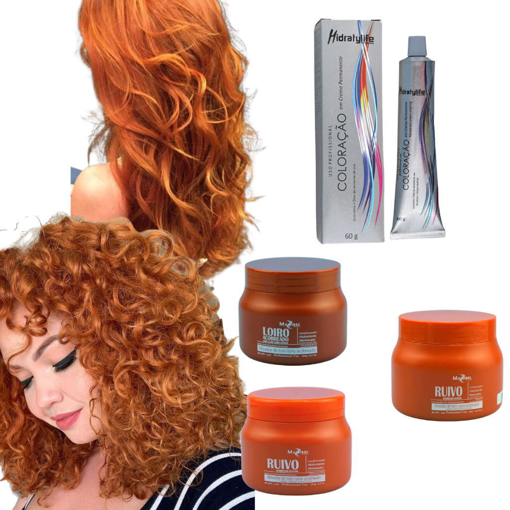 Kit Tinta de Cabelo Mairibel 7.44 Ruivo Cobre Intenso + Matizador Ruivo ou Loiro Cobre