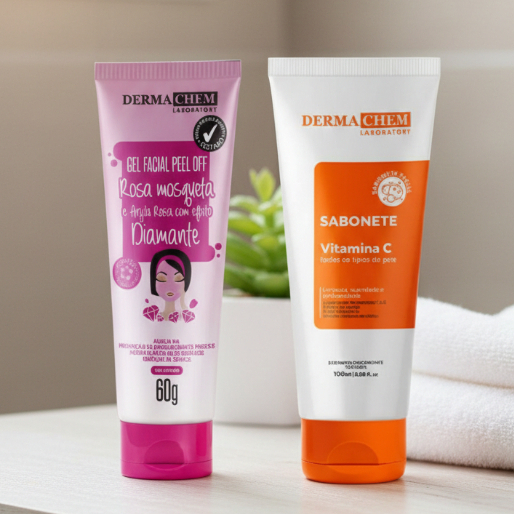 Kit Sabonete Anti Idade Vitamina C 100ml + Gel Facial Peel Off Rosa Mosqueta e Argila 60g Dermachem