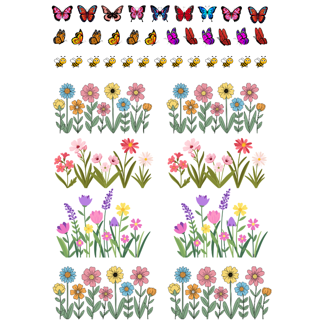 Adesivo DTF UV - Adesivos de Flores - Adesivos Borboletas - Adesivos de Abelhas