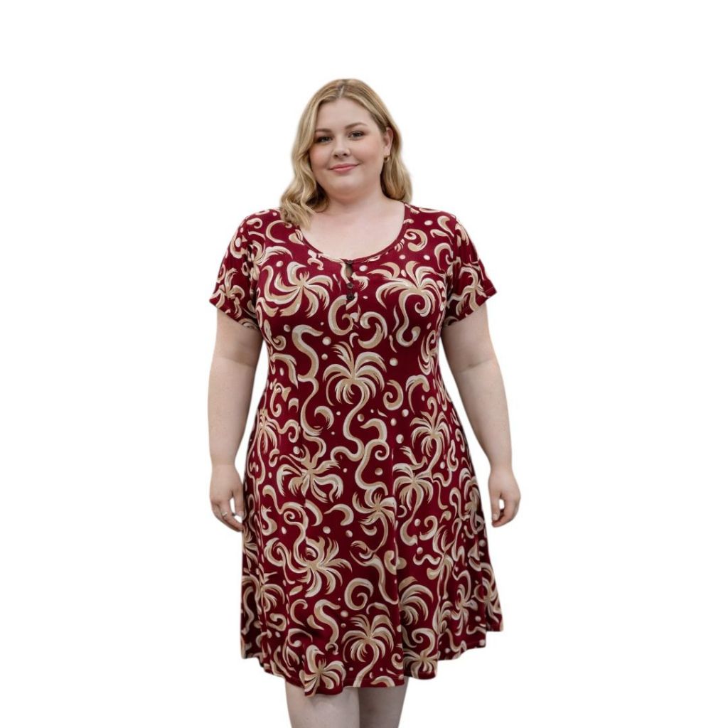 Vestido Midi Estampado Feminino Romantic Plus Size – Malha Fria, Não Amassa e Não Esquenta | Tamanhos M ao G3 em Oferta na Shopee