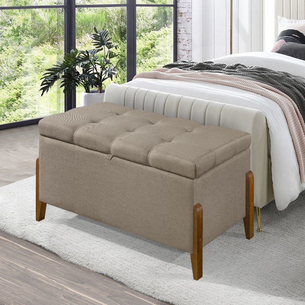 Organizador Sapateira Bau Recamier Viena 90cm  Solteiro Linho Guarda Enxoval Cobertas Pes de Madeira em Oferta na Shopee