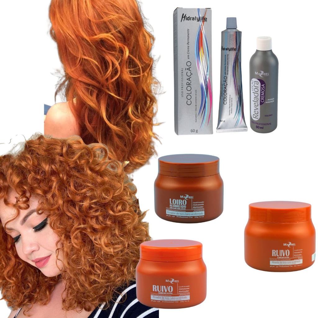 Kit Completo Tinta Mairibel 7.44 Ruivo Cobre Intenso + Ox 10/20/30/40 + Matizador 250g ou 500g