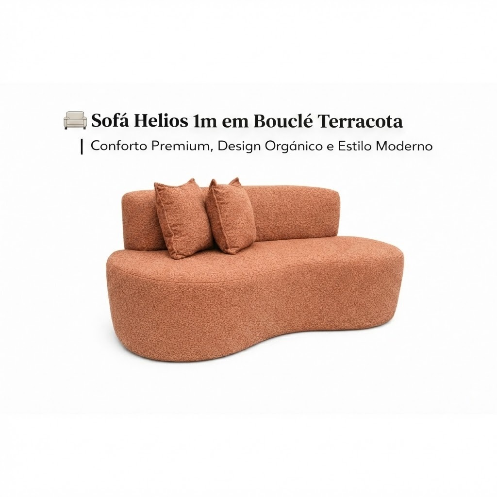 🛋️ Sofá Helios 1 metro em Bouclé Terracota | Conforto Premium, Design Orgânico e Estilo Moderno
