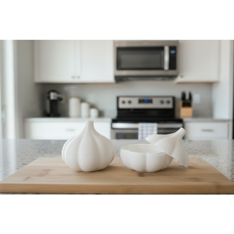 Kit 2 Potes Organizadores de Alho Porta Alho Decorativo Cozinha Grande 10cm e Pequeno 5cm Branco Criativo Utensílios