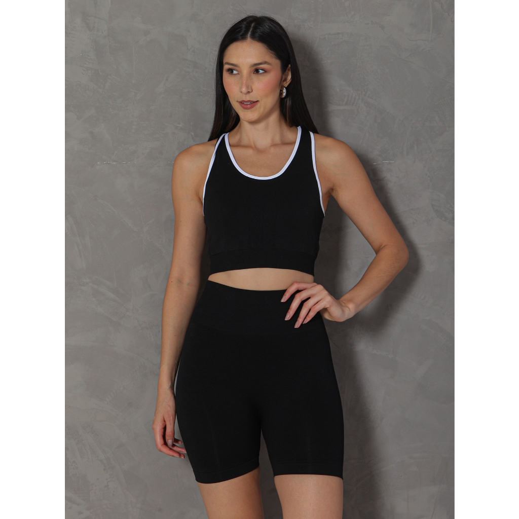 Conjunto Academia Feminino Canelado Poliéster Estampado Esportivo Elástico Elegante