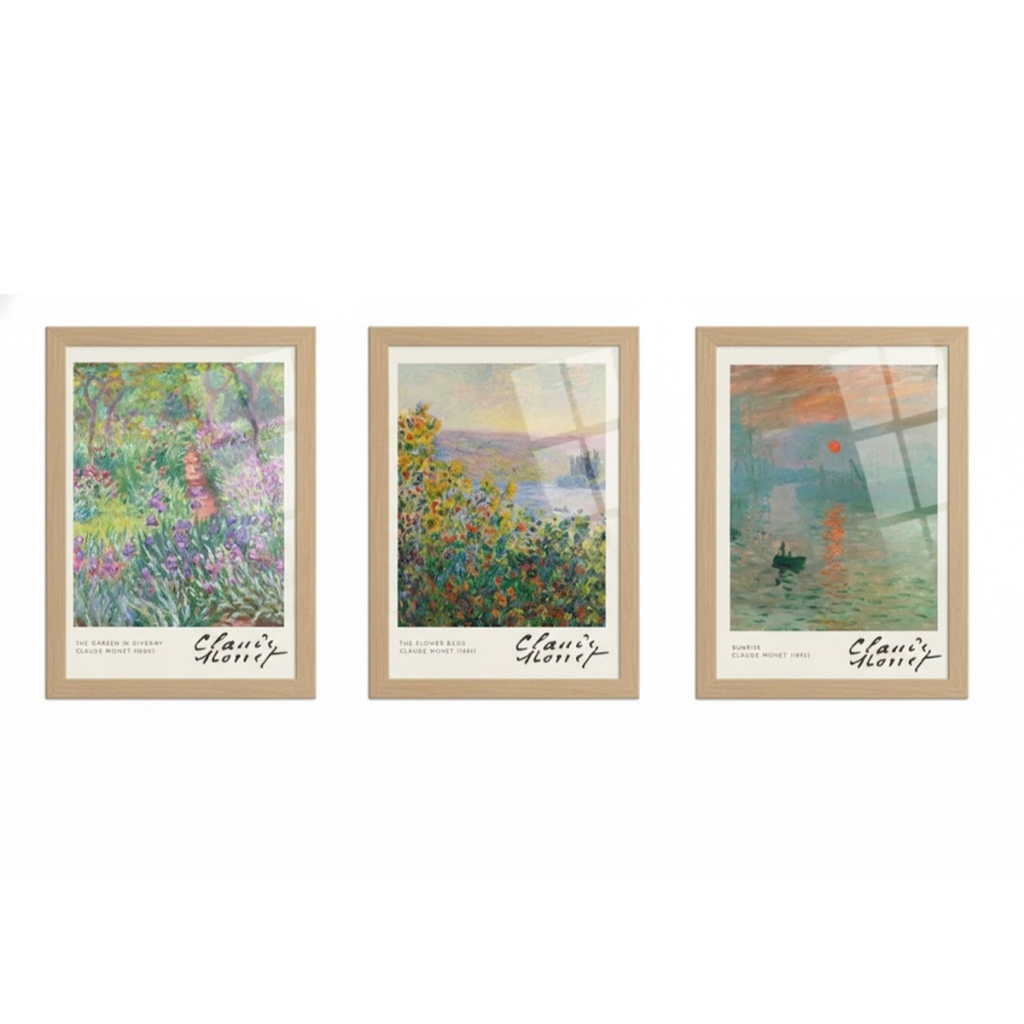 kit 3 quadros Claude Monet, 18x24 cm, moldura em madeira e vidro em Oferta na Shopee