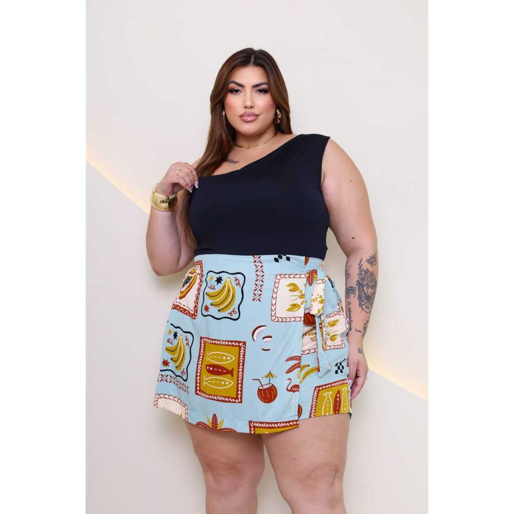 Short Saia Plus Size Saia Com Short Por Baixo