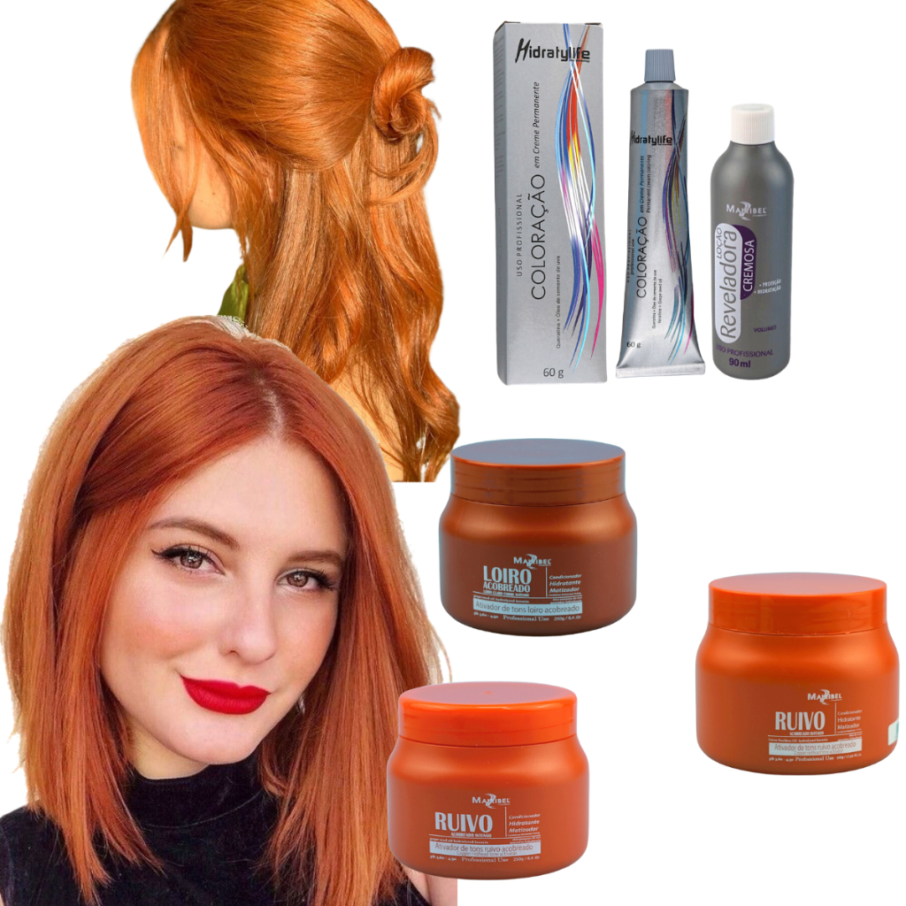 Kit Completo Tinta Mairibel 8.44 Ruivo Claro Cobre Intenso + Ox + Matizador 250g ou 500g