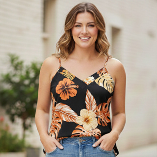 blusa regata estampada feminina com alçinha tecido viscose em Oferta na Shopee