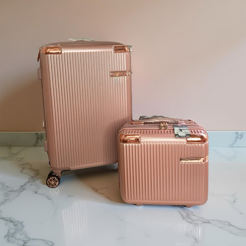 Mala De Bordo Rose gold Viagem 10KG Zíper Dupla Nova Estilo Alto Qulidade Rodinhas dupla Removível Pronto Para Enviar em Oferta na Shopee