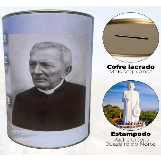 Cofrinho Cofre Lacrado Exclusivo Padre Cícero de Juazeiro do Norte Unidade 14.5cm Ceará
