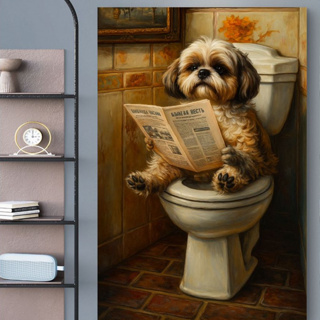 Quadro Decorativo Cachorro Shih Tzu No Banheiro Em MDF 110x80 Arte Engraçada Moderna em Oferta na Shopee