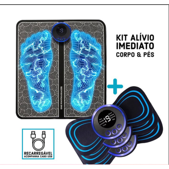 Kit Massageador Elétrico Tapete Alívio Muscular Relaxamento Pé Costas Coluna  Bem-Estar Diário