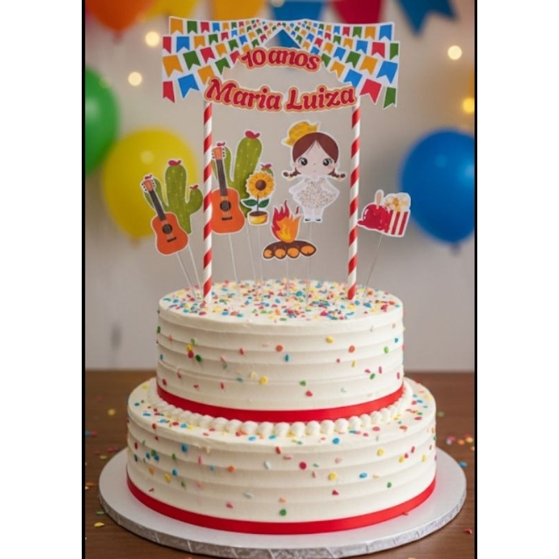 Topo/Topper de Bolo Personalizado Festa Junina / Arraiá - Papel Fotográfico Matte 180g