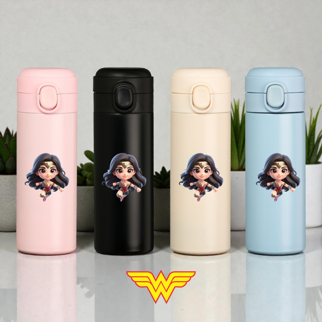 Garrafa Térmica 400ml Mulher Maravilha Crianças Presente Infantil Lancheira Escola Super Heroína