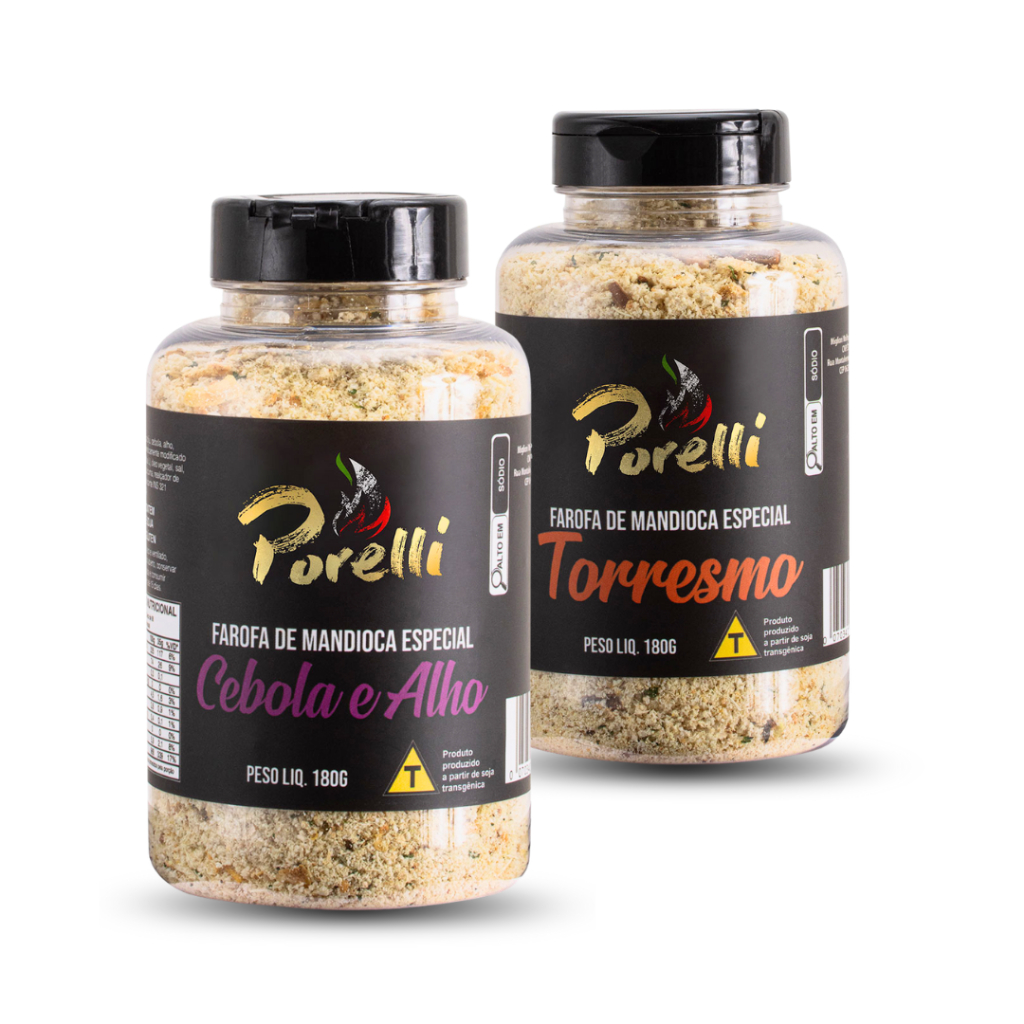 Kit 2 Farofa Para Churrasco De Mandioca Com Torresmo + Farofa Cebola E Alho