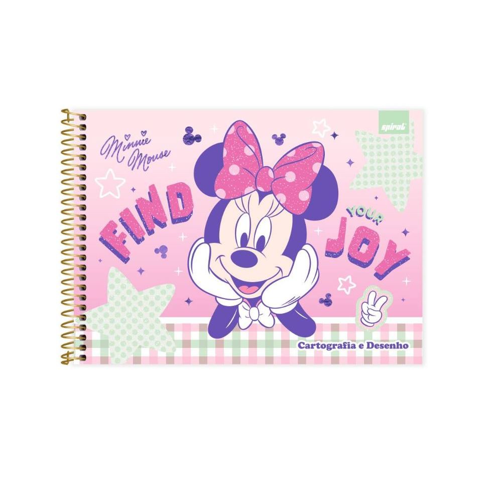 Caderno Cartografia e Desenho Capa Dura 48 Folhas, Minnie 2026 Clássica - CAPA COM GLITTER