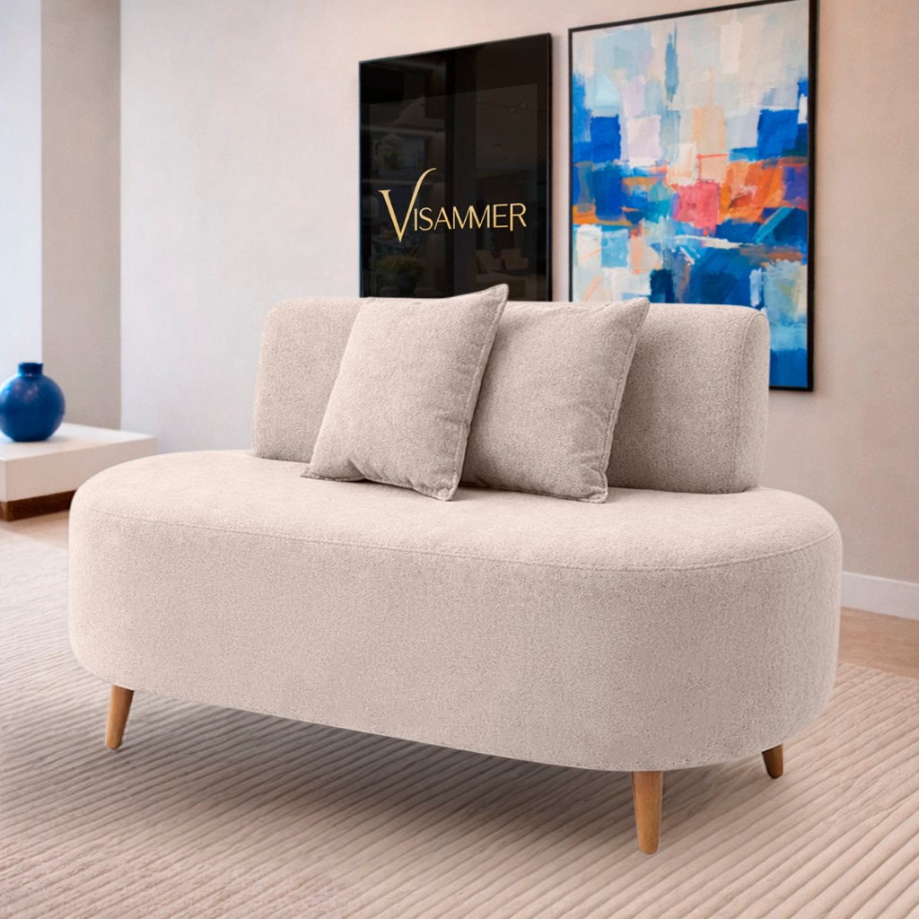 Sofá Orgânico Curvo Feijão em Bouclê - 1,15m + 2 Almofadas Design Orgânico AcolhedorVisammer