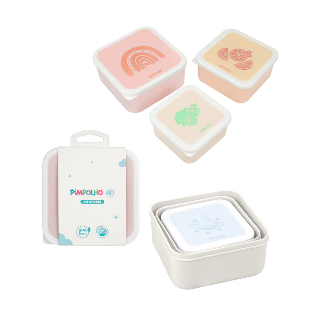 Kit 3 Potes Potinho Infantil 500ml 350ml 200ml com Tampa Pimpolho