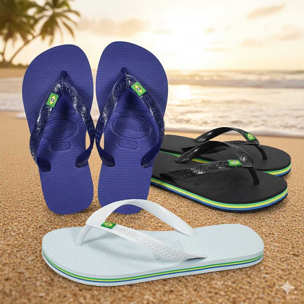 Chinelo Tradicional Infantil 3 Listras Bandeirinha Brasil