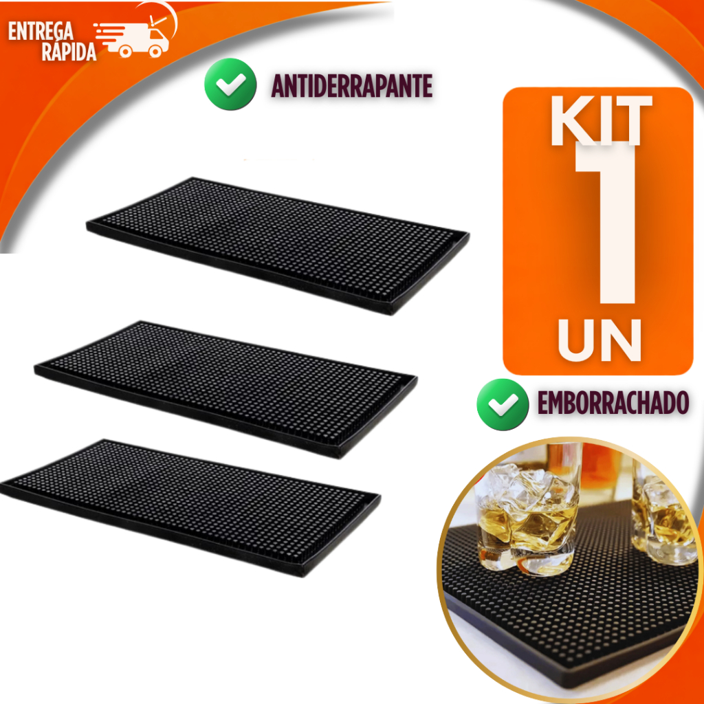 Tapete Emborrachado Antiderrapante Bar Mat – Bancada, Copos e Bartender Uso pessoal e Profissional