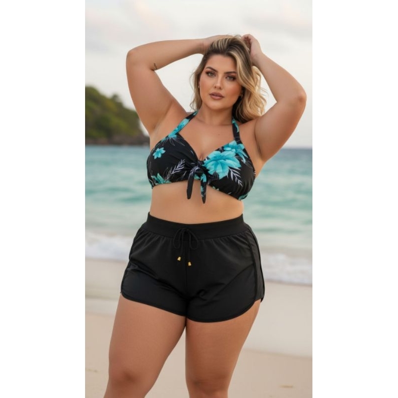 KIT 2 PEÇAS (CROPPED LAÇO + SHORT PRETO LISO) M AO G2 (TAM 36 AO 56)