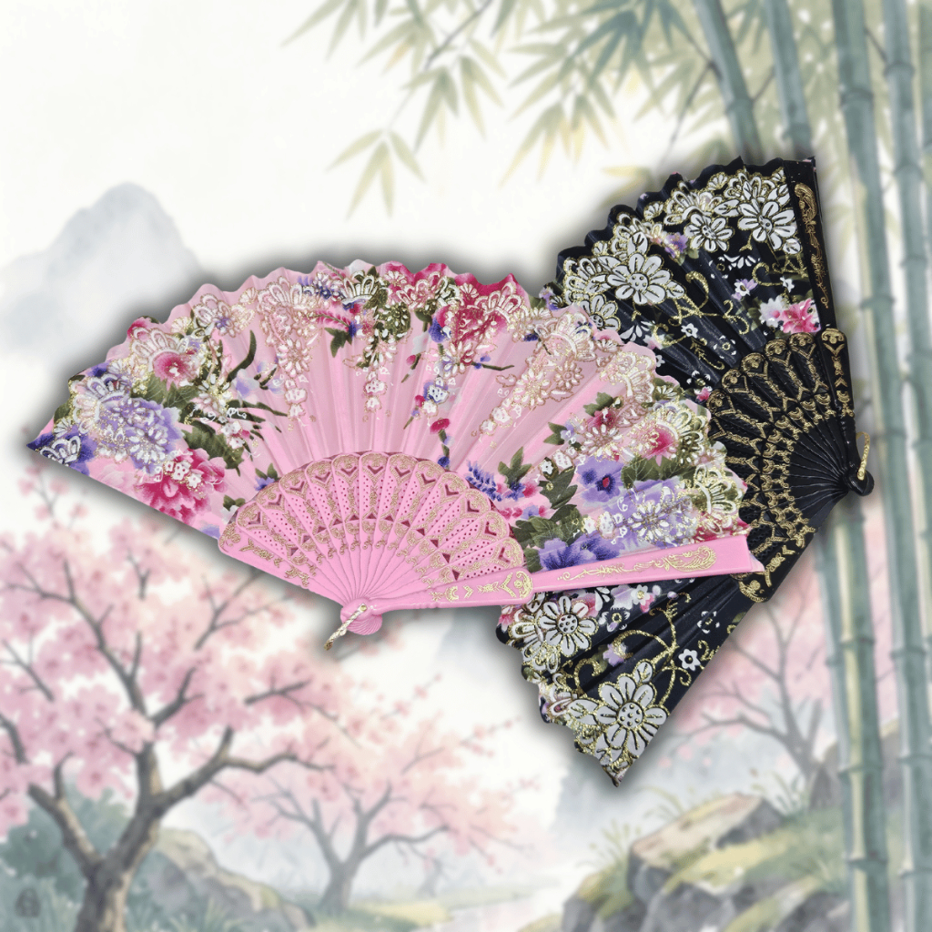Leque Estampado Asiático De Mão Decorativo Floral Personalizado
