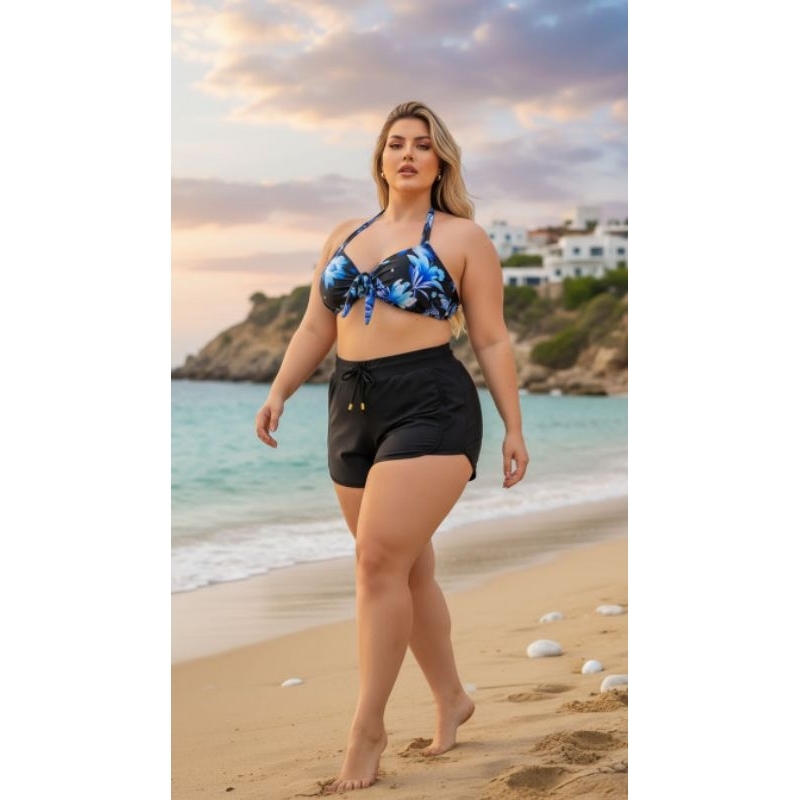 KIT 2 PEÇAS (CROPPED LAÇO + SHORT PRETO LISO) M AO G2 (TAM 36 AO 56)