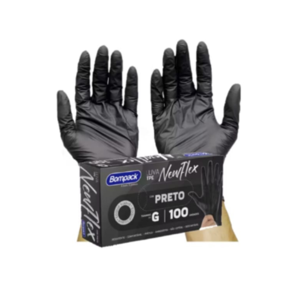 Luvas Descartável Preta Viniflex Sem Pó P M G GG Vabene TPE - 100un ou 50un