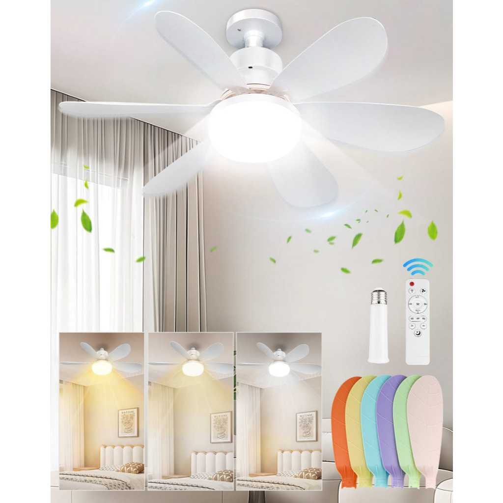 Ventilador De Teto 6 Folhas Wind Light Silent Lâmpada Led C/ Controle Remoto Silenciosa