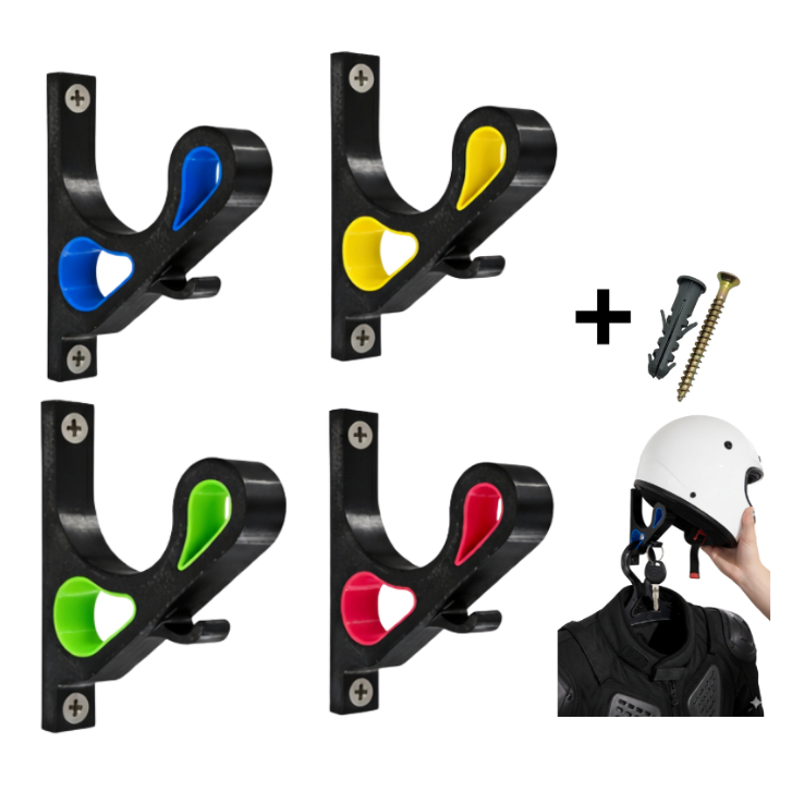 Kit 2|3|4 Suporte para Pendurar Capacete com porta Chave fixado na Parede | buchas e parafusos