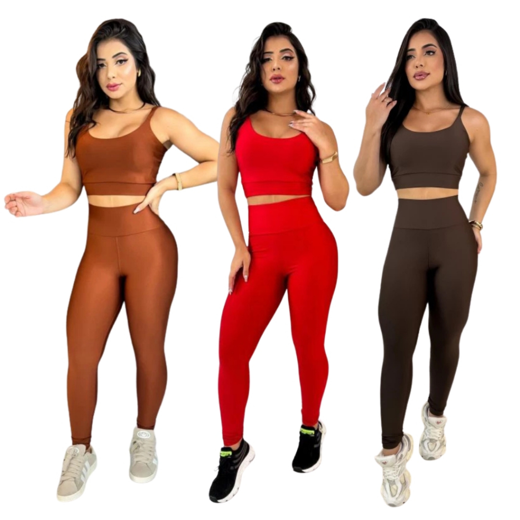 Conjunto top e calça fitness zero transparência feminino premium roupa academia legging CrossFit Moda em Oferta na Shopee
