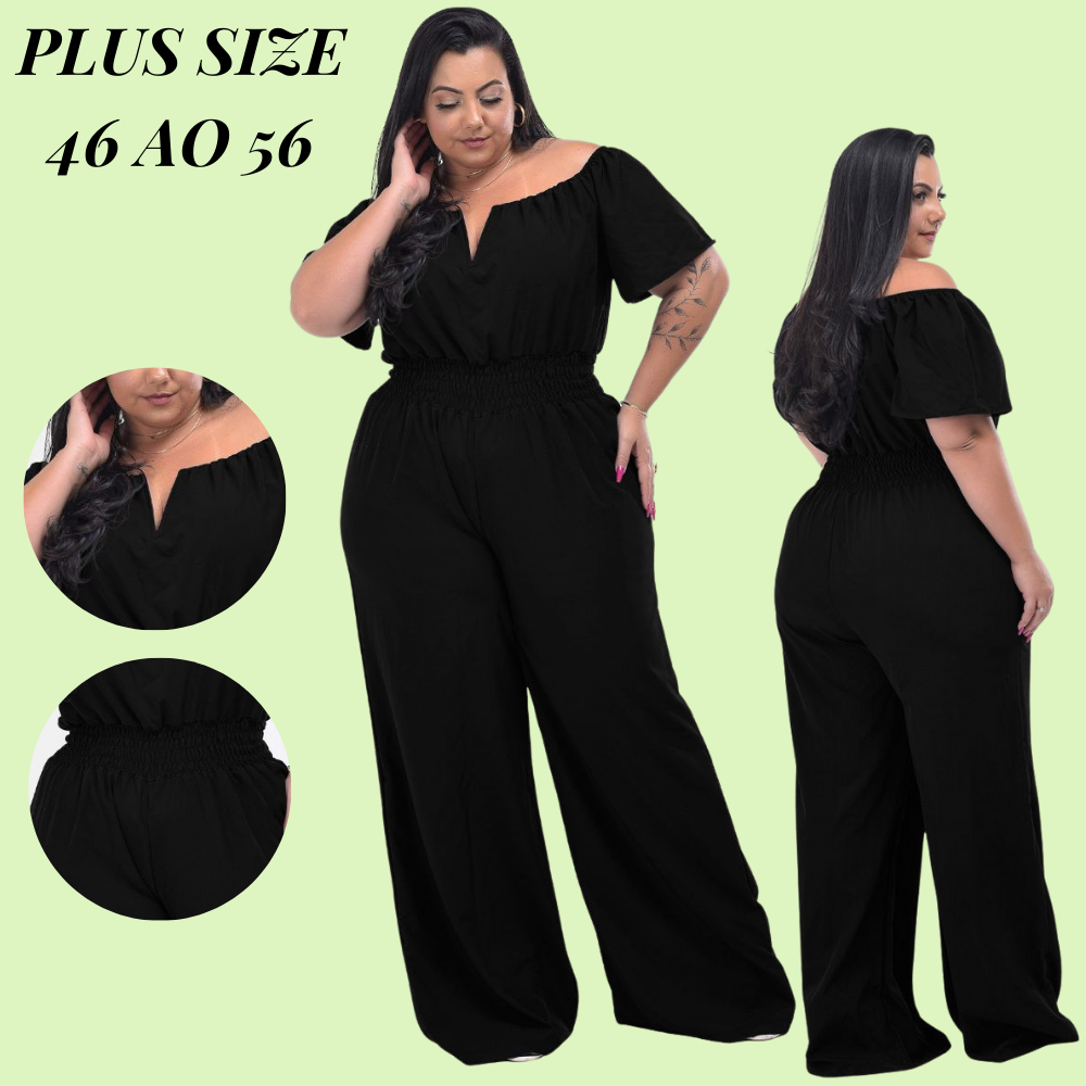 Macacão Longo Plus Saize Basico com Decote Sexy Tecido Premium em Oferta na Shopee