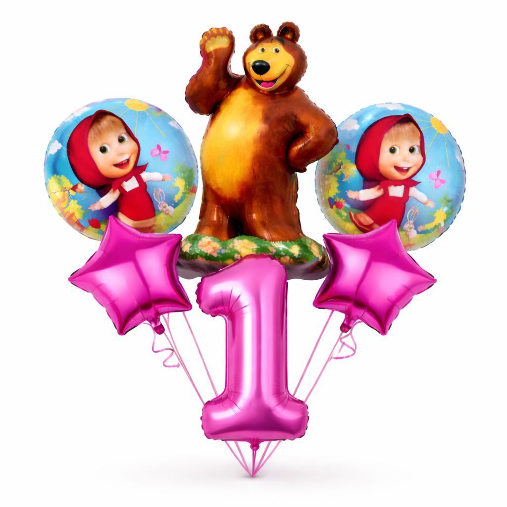 Kit c/6 balões metalizado Masha urso corpo mede 50 cm, redondo, estrela mede 45cm número mede 40 cm em Oferta na Shopee