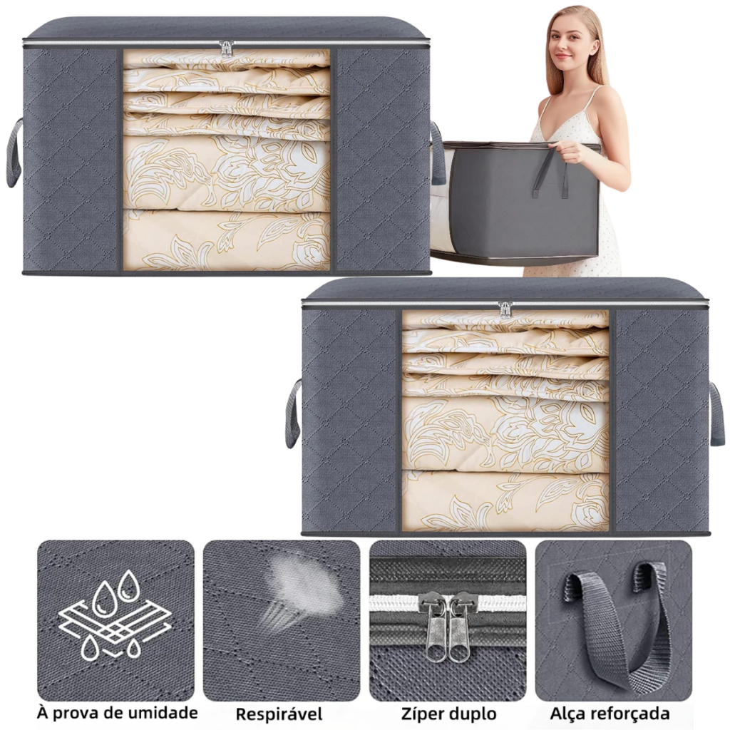 Caixa Organizadora de Roupas 84L Dobrável com Tampa Ideal para Guarda-Roupa Closet e Lavanderia em Oferta na Shopee