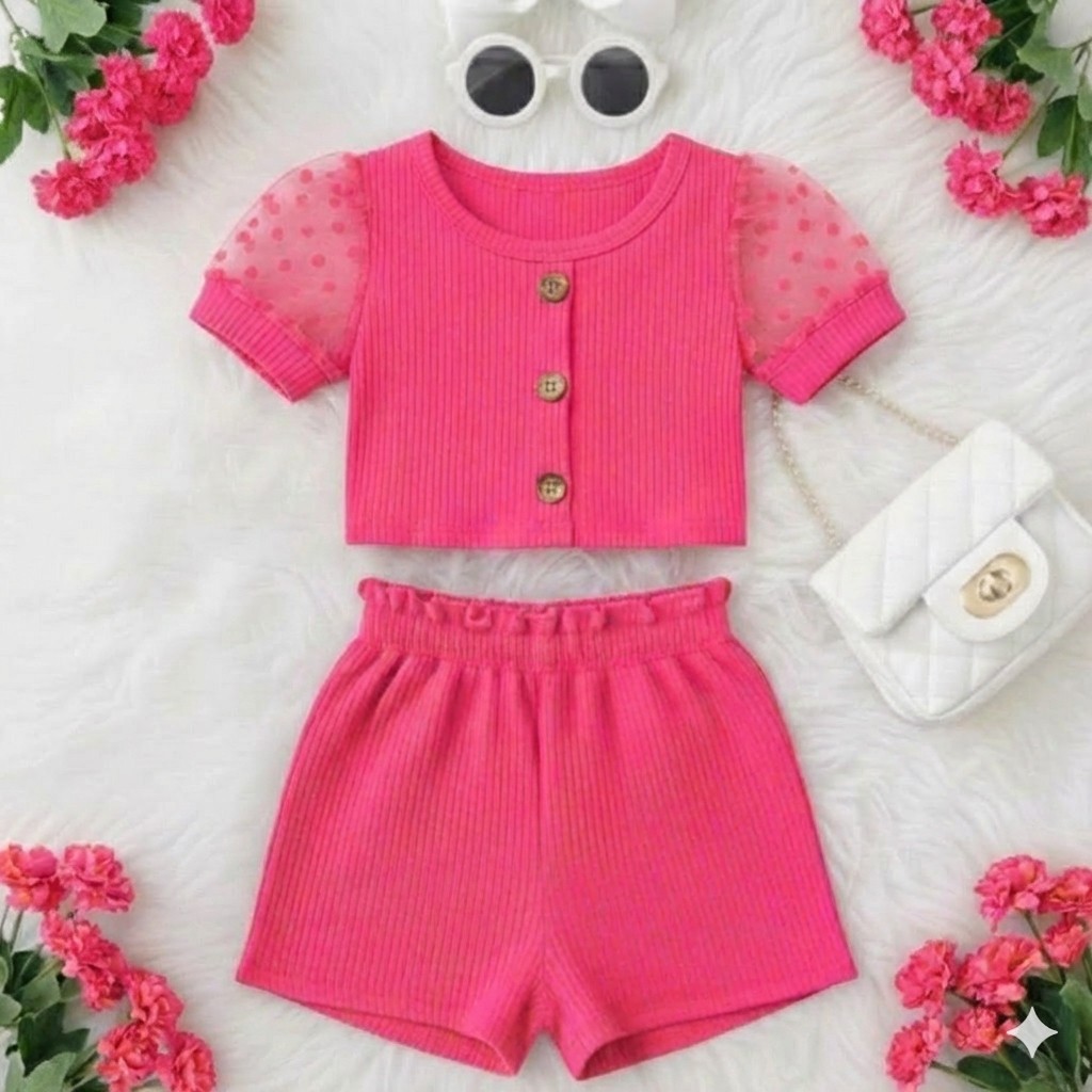 Conjuntinho Infantil de Tule e Canelado Super Estiloso em Oferta na Shopee