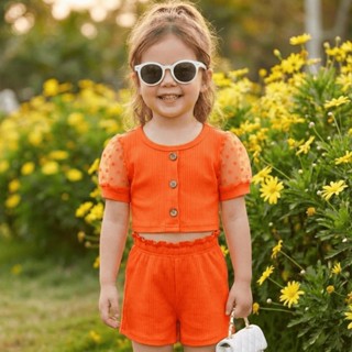 Conjuntinho Infantil de Tule e Canelado Super Estiloso em Oferta na Shopee