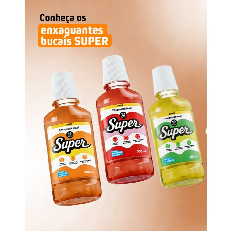 Enxaguante Bucal Super Cimed 500ml – Melão e Menta, Frutas Vermelhas e Frutas Tropicais