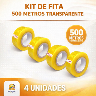 Fita Adesiva Durex 500 Metros kit com 4 Unidades Transparente em Oferta na Shopee