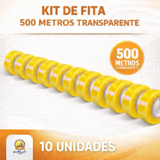 Fita Adesiva Durex 500 Metros kit com 10 Unidades Transparente em Oferta na Shopee